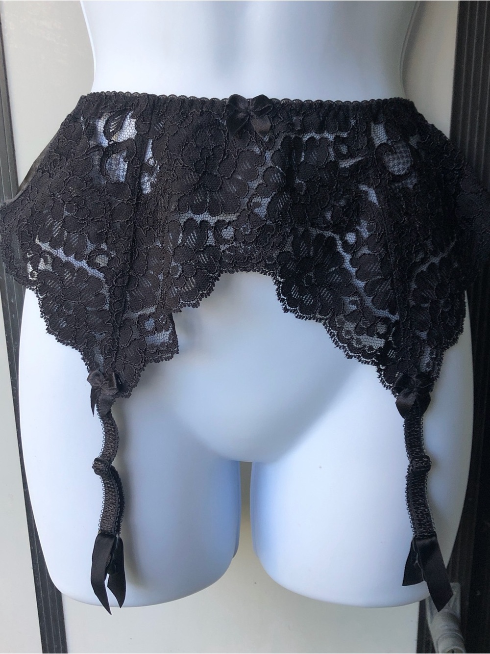 Victoria's Secret Black Lace Garter Belt with Floral Detail